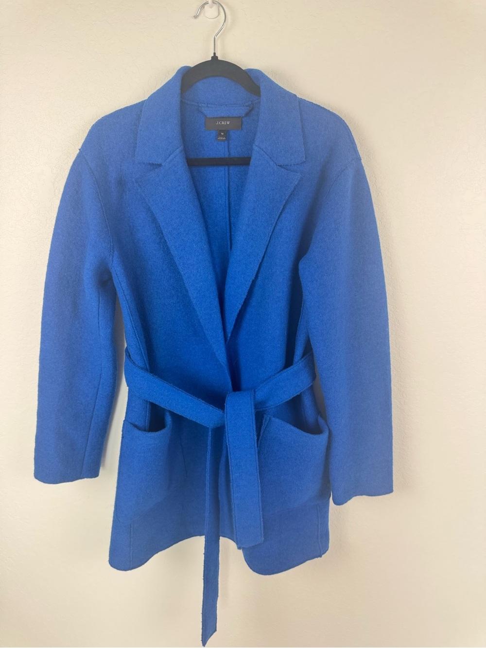 J. Crew Vibrant Royal Blue Belted Wool Trench Coat
